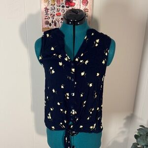 Lucky Brand Navy Floral Sleeveless Blouse